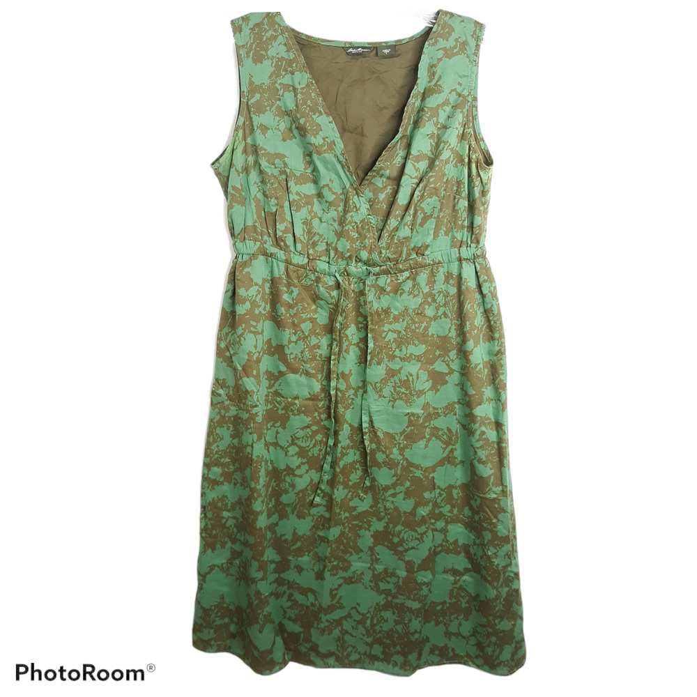 Eddie Bauer Dress Green Brown Sleeveless A-Line 8